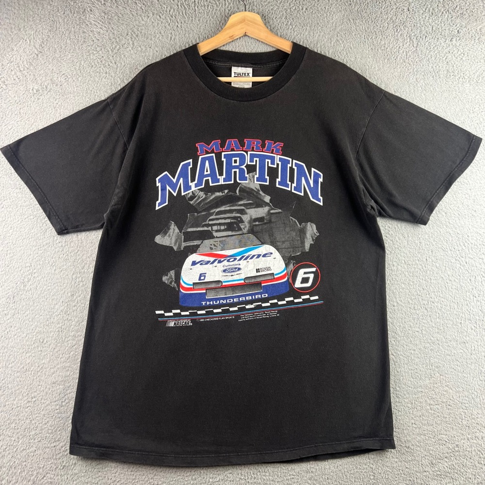 Vintage 1995 Mark Martin NASCAR Valvoline Ford Tultex T-Shirt Mens XL Black